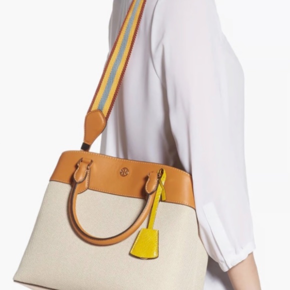 Tory Burch Robinson Triple Compartment Tote Canvas & Leather - Picture 7 of 7